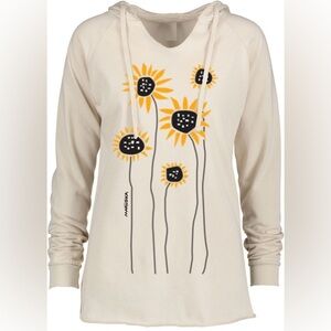 Marushka Boho Artsy Sunflower Graphic Notch Neck Hoodie Size Medium